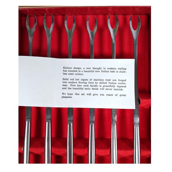 Vintage Modernist Kalmar Designs Italy Stainless Fondue Forks Set Box &Paperwork - Picture 5 of 9